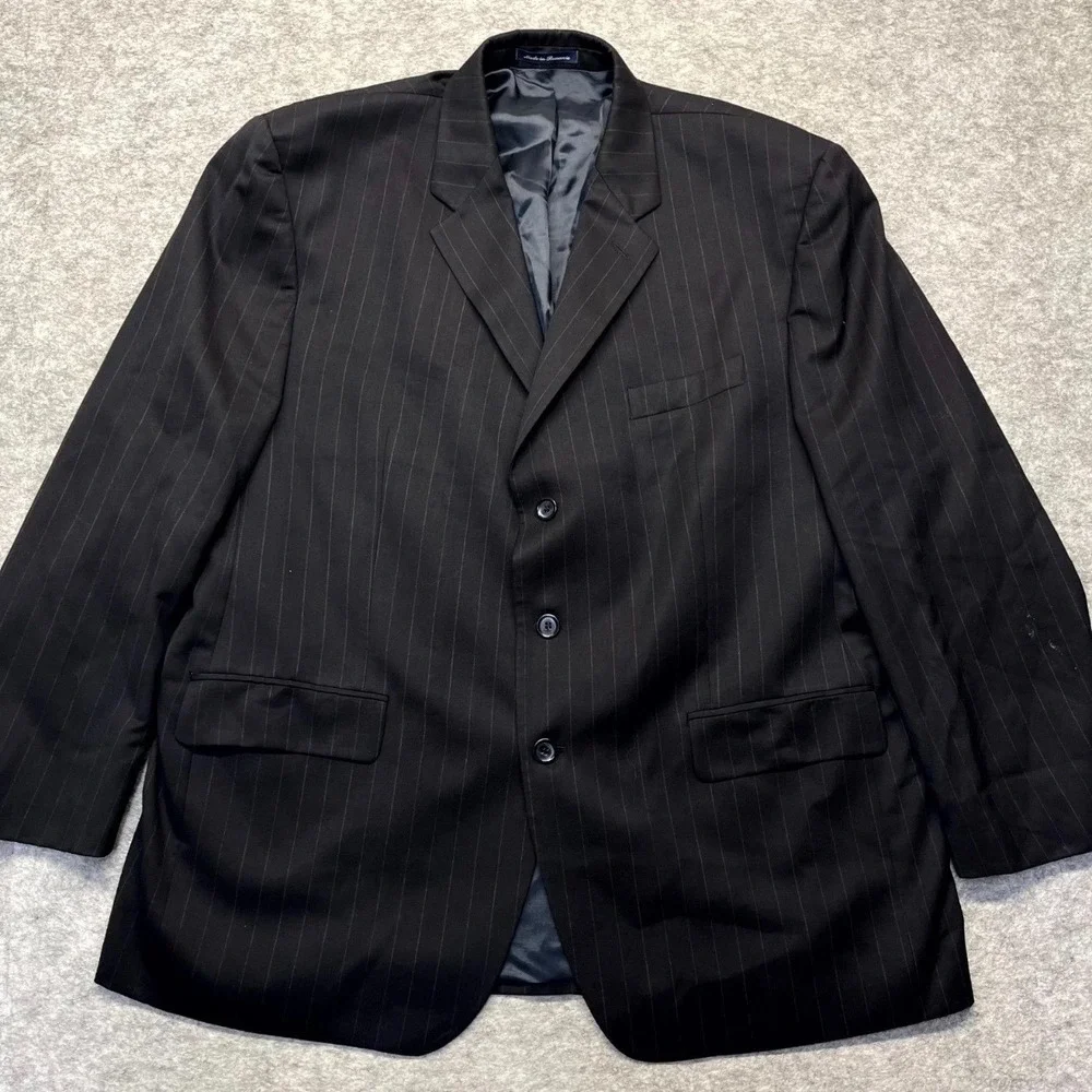 Lauren Ralph Lauren Suit Jacket Mens 44R (L) Pinstripe Wool Black Striped